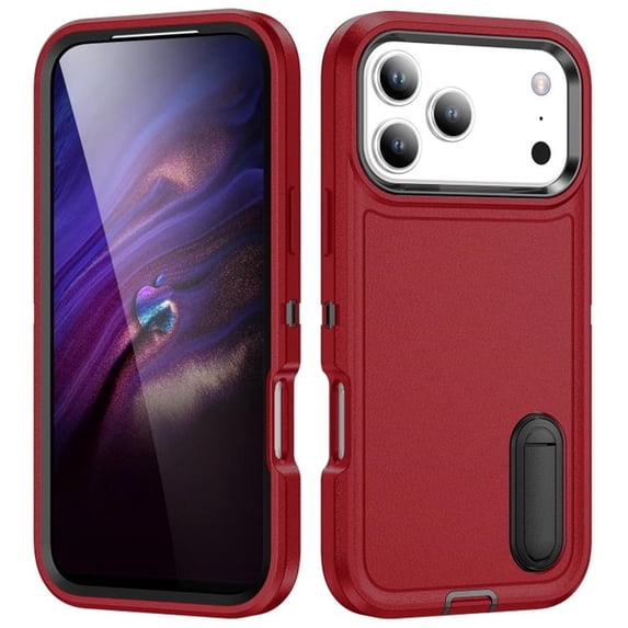 for iPhone 17 Pro Case, iPhone 17 Pro Phone Case with Built in Kickstand, Shockproof/Dustproof/Drop Proof Heavy Duty Military-Grade Rugged Protective Cover for iPhone 17 Pro,Red,For iPhone 17 Pro