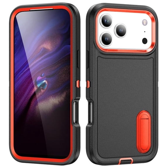 for iPhone 17 Pro Case, iPhone 17 Pro Phone Case with Built in Kickstand, Shockproof/Dustproof/Drop Proof Heavy Duty Military-Grade Rugged Protective Cover for iPhone 17 Pro,Black+Orange