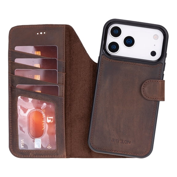 iPhone 17 Pro Detachable Leather Wallet Case - RFID, MagSafe Compatible