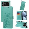 thumbnail image 1 of For iPhone 17 Pro Embossed Butterfly Flowers With Card Slots And A Cash Compartment Shockproof Kickstand Flip Leather Phone Case,Green,For iPhone 17 Pro, 1 of 7