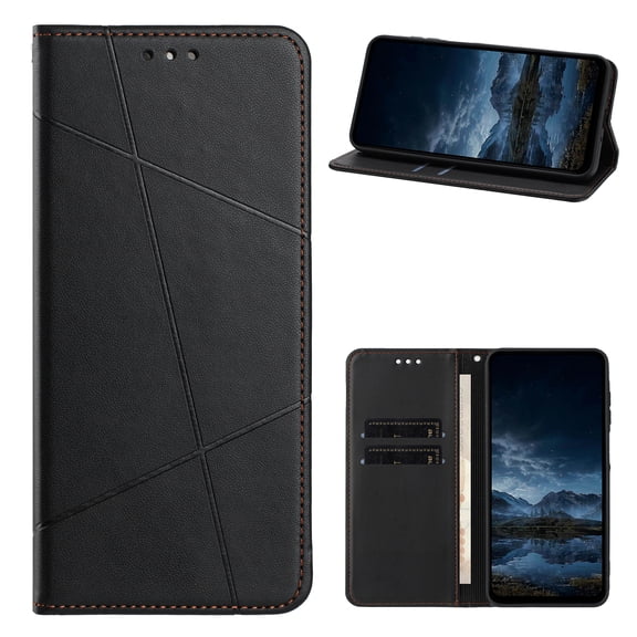 for iPhone 17 Pro Flip Case Cover, PU Leather+TPU, 2 Card Slots & 1 Cash Pocket, Classic Men Women Shock-Absorbent Drop Protective Kickstand Magnetic Clasp Wallet Case Cover, Black