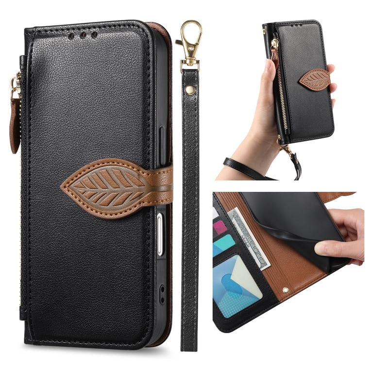 For iPhone 17 Pro Flip Wallet Phone Case,With Shoulder Strap&Wrist Strap,Flip Fold Kickstand,With Card Slots,Zipper Pocket,Leaf Magnetic Closure,Shockproof Anti-fall Phone Case,Black - Walmart.com For iPhone 17 Pro Flip Wallet Phone Case,With Shoulder Strap&Wrist Strap,Flip Fold Kickstand,With Card Slots,Zipper Pocket,Leaf Magnetic Closure,Shockproof Anti-fall Phone Case,Black - Walmart.com