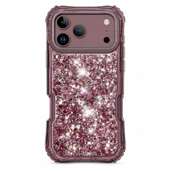 For iPhone 17 Pro Glitter Phone Case with Beaded Wrist Strap, Sparkle Decorative Design, Raised Camera Protection, Reinforced Edges, Stylish Protective Phone Cover for Everyday Use,Cherryred