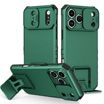 For iPhone 17 Pro Hard PC Case with Slide Camera Lens Cover, Military Grade Drop Protection Heavy Duty Shockproof Multi-angle Kickstand Rugged Case for iPhone 17 Pro,Darkgreen