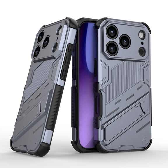 for iPhone 17 Pro Hybrid Case, Military Grade Hard Rugged Cover Heavy Duty Armor Phone Cases with Kickstand Holder Shockproof & Support Car Magnetic Mount for iPhone 17 Pro, Gray