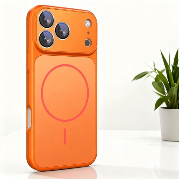 for iPhone 17 Pro Magnetic Case, Built-in Camera Lens Protector, Slim Hard PC Silicone Bumper Shockproof Protective Phone Cover for iPhone 17 Pro Compatible with Mag-Safe, Orange