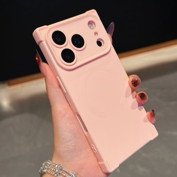 for iPhone 17 Pro Magnetic Case [Compatible with Mag-Safe] [Built-in Camera Lens Protector] Slim TPU Silicone Shockproof Corners Protection Phone Case Cover for iPhone 17 Pro, Pink