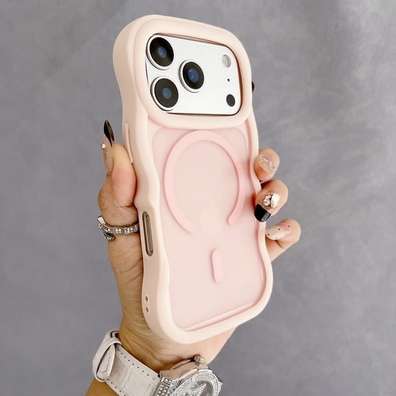 for iPhone 17 Pro Magnetic Case, Compatible with Mag-Safe, Wave Edge Skin-Feel Slim Translucent Backplane Shockproof Bumper Anti-Scratch Protective Cover for iPhone 17 Pro, Pink