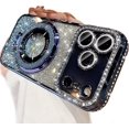 thumbnail image 1 of for iPhone 17 Pro Magnetic Kickstand Case, [Compatible with Magsafe] Bling Glitter Diamond Rhinestone Ring Holder Camera Protector Cute Cover for Girls Woman for iPhone 17 Pro 6.3", Blue, 1 of 8