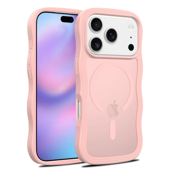 For iPhone 17 Pro Magnetic Phone Case,Compatible with Mag-safe,Wavy Frame Cute Design for Girls Women,Translucent Matte Hard Back Shockproof Protective Lightweight Phone Case,Pink