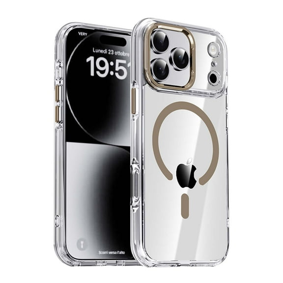For iPhone 17 Pro Magnetic Phone Case,Crystal Clear Back,Compatible with Mag-Safe,Not Yellowing,Anti-Scratch Shockproof Protective Ultra Slim Rugged Transparent Phone Case,Titaniumgold