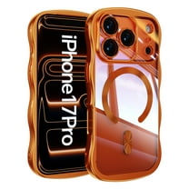 For iPhone 17 Pro Magnetic Phone Case,Cute Wavy Electroplated Bumper,Compatible with Mag-Safe,Ultra Slim Shockproof Drop Protection,Anti-Scratch Rugged Thin Fit Phone Case Cover,Orange
