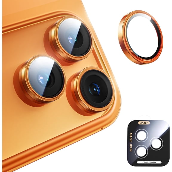 for iPhone 17 Pro Max/17 Pro Camera Lens Protector [Alignment Kit&1:1 Invisible Fit] 9H Aerospace Tempered Glass, Ultra HD, Metal Individual Ring, Set of 2,Orange