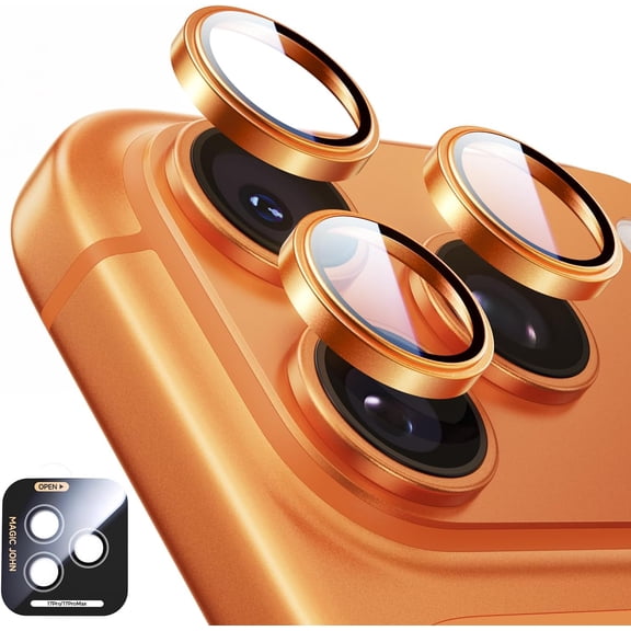 for iPhone 17 Pro Max/17 Pro Camera Lens Protector Alignment Kit&1:1 Invisible Fit 9H Aerospace Tempered Glass, Ultra HD, Metal Individual Ring, Set of 2,Orange