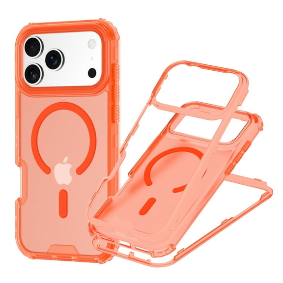 for iPhone 17 Pro Max, 2 In 1 Case, Compatible with MagSafe, Air Cushions Ultra Slim Drop Protective TPU + PC Lightweight Anti-Scratch Bumper Frame Translucent Hybrid Phone Cover, Orange