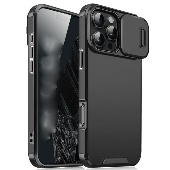 for iPhone 17 Pro Max 2-in-1 Phone Case, with Sliding Camera Lens Cover Military Grade Non-Slip Anti-fall Shockproof Heavy Duty Non-slip Protective Phone Case Cover for iPhone 17 Pro Max,Black