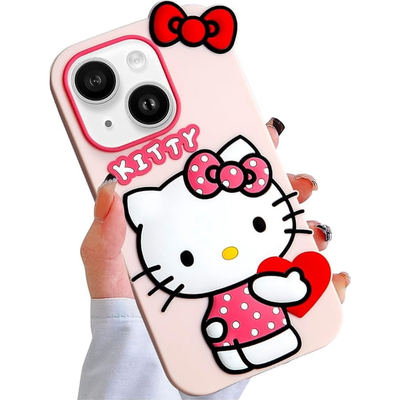 for iPhone 17 Pro Max 6 6s 7 8 Plus XR Xs Max 11 12 13 14 15 16 Plus Case for Samsung Galaxy A16 A15 A14 Cute Funny Cartoon Kawaii Hello Kitty Phone Case 3D Character Soft Silicone Pink Cover Case