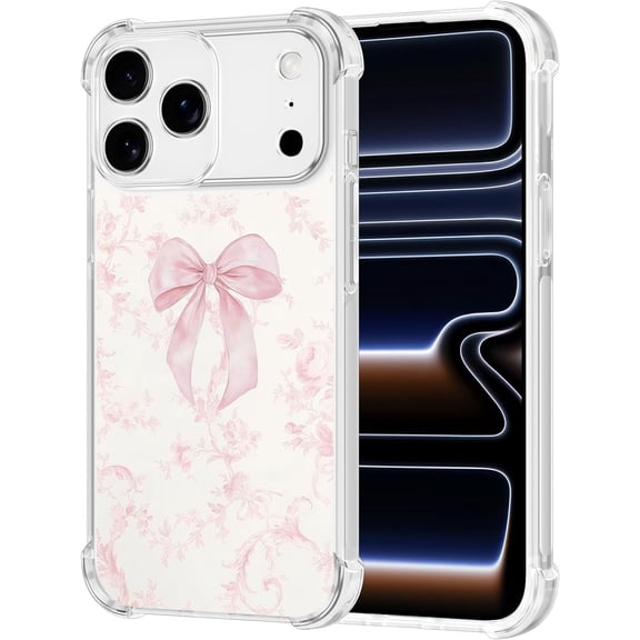 for iPhone 17 Pro Max 6.9''Light Pink Bow Floral Case, Vintage Vine Flower Pattern Clear Phone Case for Women Girls, Anti-Yellowing Anti-Fall Shockproof Full Body Protective Phone Cover