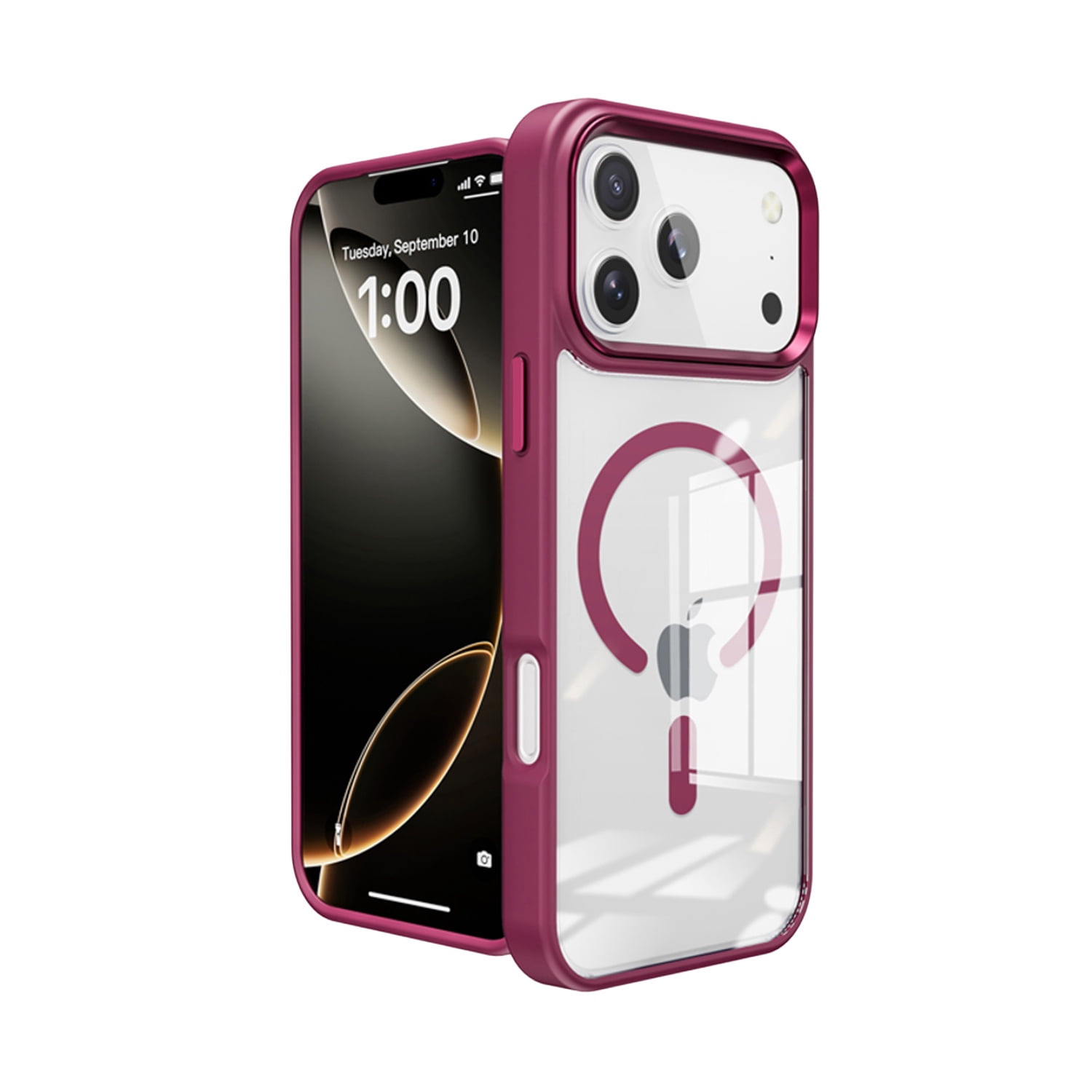 iPhone 17 Pro Max Aluminum Case with Wireless Charging Compatibility - Burgundy