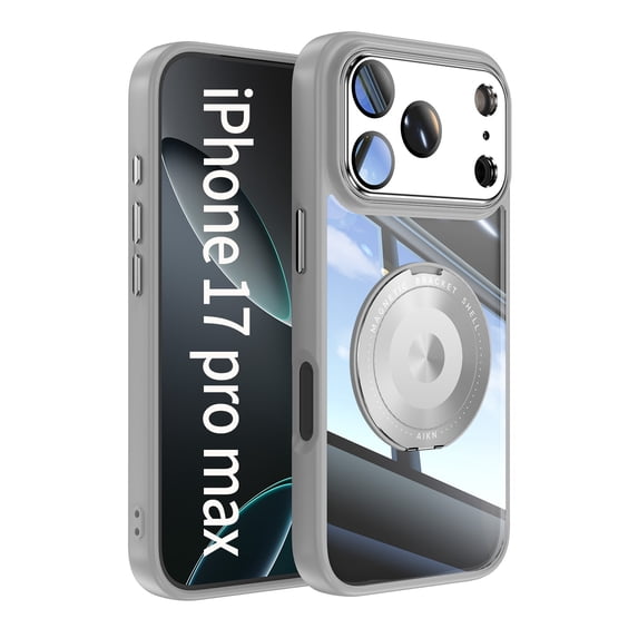 for iPhone 17 Pro Max Back Case, with Lens Protector TPU Bumper Strong Magnetic Drop Protective Ultra Slim 360 Degree Rotating Ring Stand Lightweight Phone Case for iPhone 17 Pro Max, Gray