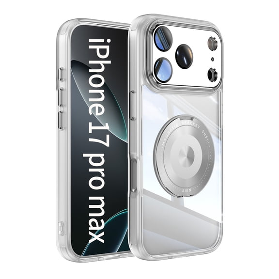 for iPhone 17 Pro Max Back Case, with Lens Protector TPU Bumper Strong Magnetic Drop Protective Ultra Slim 360 Degree Rotating Ring Stand Lightweight Phone Case for iPhone 17 Pro Max, White
