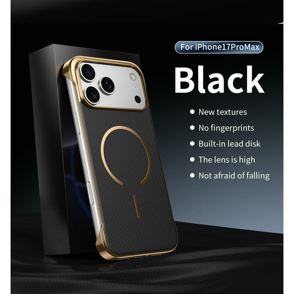 For iPhone 17 Pro Max Borderless Phone Case,Fiber Pattern Back,Ultra Slim Shockproof Protection,Frameless Phone Case Cover,Compatible with Mag-Safe,Thin Fit Rugged Phone Case,Black