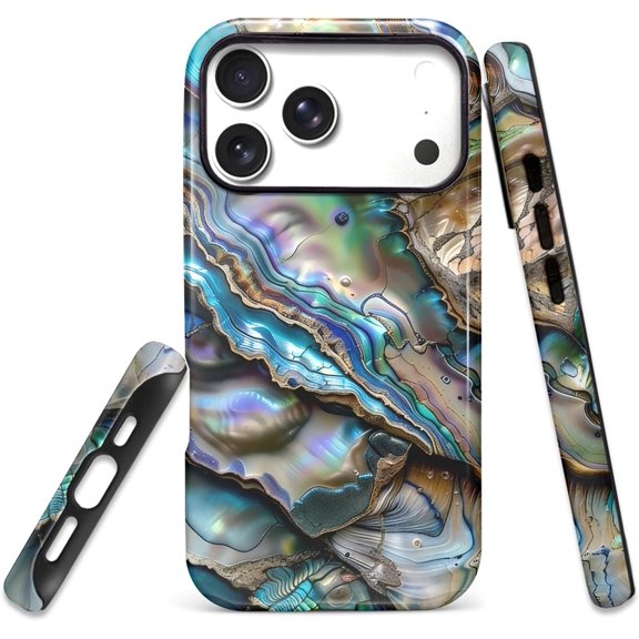 for iPhone 17 Pro Max Case, 2-Layer Protection TPU Silicone and Pc Hard Shell, Blue Abalone Mollusk Shell Tough Pattern Design，Anti-Drop, Aesthetic Protection of Phone Cases