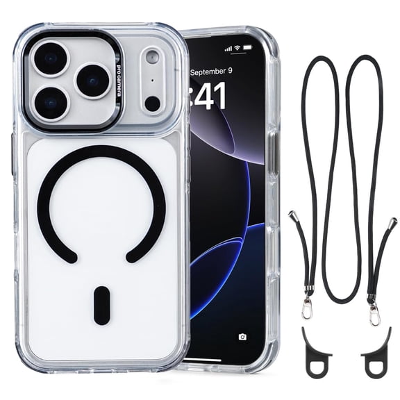 For iPhone 17 Pro Max Case with Adjustable Phone Lanyard Strap, Compatible with MagSafe, Shockproof Military-Grade Protection, Magnetic Phone Case, Crossbody Neck Strap