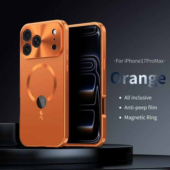 iPhone 17 Pro Max Case with Anti-Spy Screen Protector, Privacy Protective [Compatible with Magsafe] Shockproof Anti-Scratch Full Body Shockproof Bumper Rugged Case for Apple iPhone 17 Pro Max,Orange