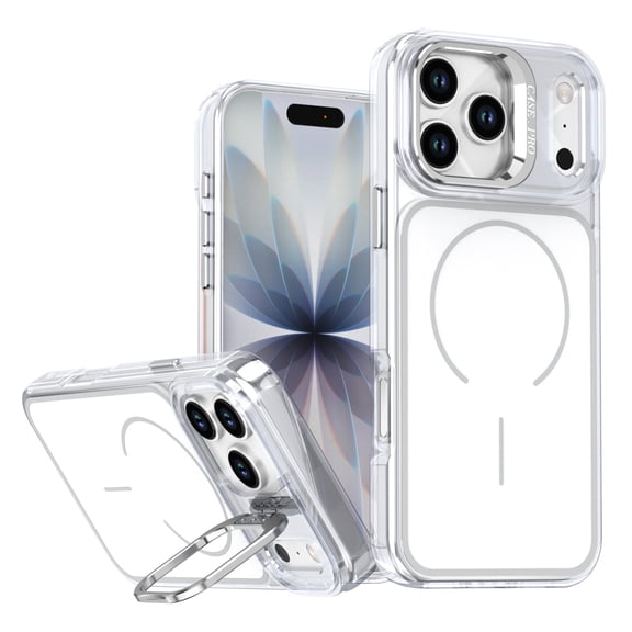 for iPhone 17 Pro Max Case with Built-in Camera Stash Stand, Compatible with MagSafe, Slim Fit & Lightweight Magnetic Hard Back Soft Edge Anti-Yellow Sturdy Flexible Shockproof Cover, White