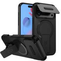 for iPhone 17 Pro Max Case with Camera Sliding Cover & Adjustable Kickstand, Magnetic Wireless Charging Rugged Shockproof Bumper Cases Heavy-Duty Magnetic Protective Phone Cover, Black