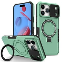 for iPhone 17 Pro Max Case with Camera Sliding Cover, [Compatible with MagSafe] with Magnetic Ring Kickstand, Military Grade Heavy Duty Protection Phone Case for iPhone 17 Pro Max, Lightgreen