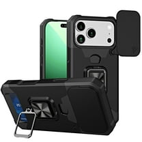 for iPhone 17 Pro Max Case with Card Holder Ring Kickstand Sliding Camera Cover iPhone 17 Pro Max Case Heavy Duty Protection Shockproof Rugged for iPhone 17 Pro Max Phone Cover, Black