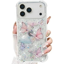 for iPhone 17 Pro Max Case, Clear Cute Butterfly Flexible TPU Bling Stars Sparkle Glitter Anti-Scratch Shockproof Protective Phone Cover for Women Girls for iPhone 17 Pro Max 6.9 inch, Pink