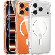 for iPhone 17 Pro-Max Case Clear Magnetic Phone Cases with Screen Protector Compatible with Magsafe Slim Anti Yellowing Rugged Shockproof Protective Transparent Cell Cover