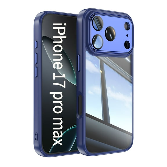 for iPhone 17 Pro Max Case Clear Slim, [Built in Lens Protector] [Non Yellowing] TPU Bumper Transparent Back Hard Shell Shockproof Thin for Men Women for iPhone 17 Pro Max, Blue