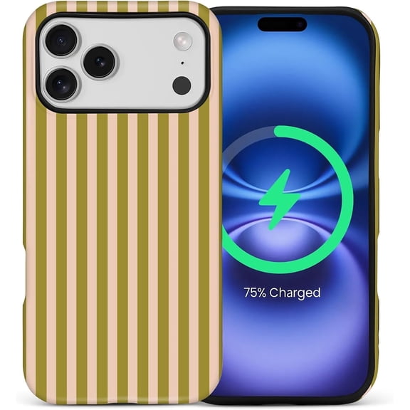 for iPhone 17 Pro Max Case,Compatible with MagSafe,Cute Striped Phone Case Shockproof Soft TPU and Hard PC Protective Phone Cover for Women Girls,Brownish Beige Stripes
