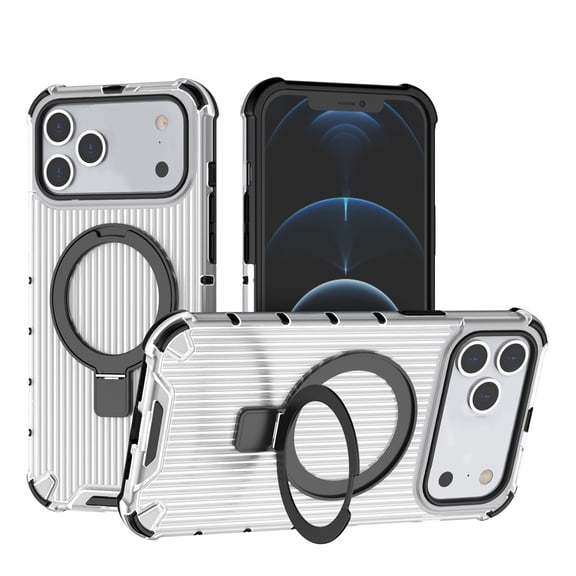 for iPhone 17 Pro Max Case Compatible with MagSafe Rugged Grip Back Case with Magnetic Ring Adjustable Stand Military Grade Heavy Duty Protection Shockproof Anti-Scratch Phone Cover,ClearClear