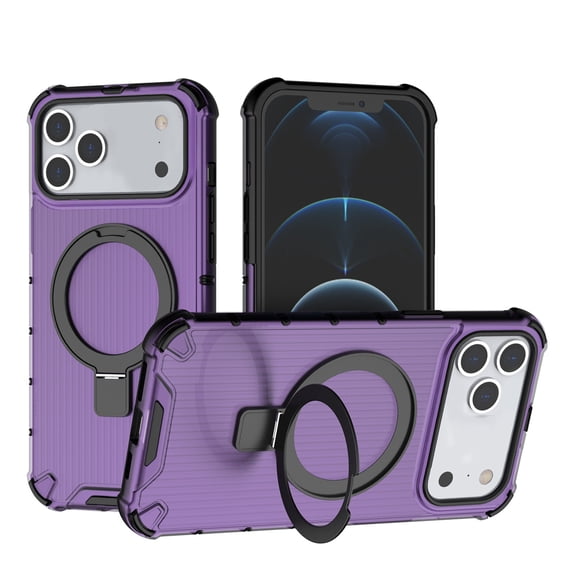 for iPhone 17 Pro Max Case Compatible with MagSafe Rugged Grip Back Case with Magnetic Ring Adjustable Stand Military Grade Heavy Duty Protection Shockproof Anti-Scratch Phone Cover,PurplePurple