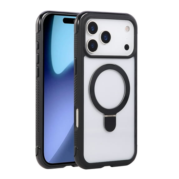 For iPhone 17 Pro Max Case Compatible with MagSafe, Rugged PC+TPU Back Cover with Magnetic 360° Kickstand Ring Holder, Anti-Scratch, Shock-Absorbent, Non-Slip Grip, Anti-Fingerprint,Black