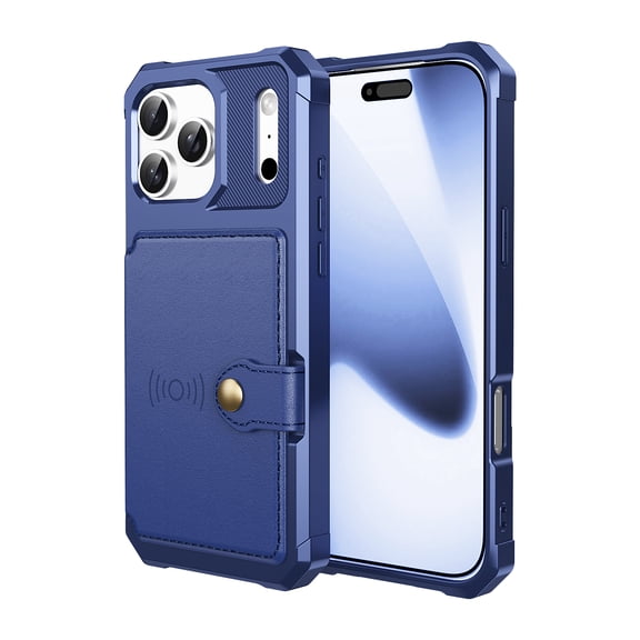 for iPhone 17 Pro Max Case with Credit Card Holder, Magnetic Back Flip Case PU Leather Wallet Cover for Women Men, All-Round Shockproof Rugged Protective Phone Case for iPhone 17 Pro Max, Blue