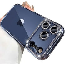 for iPhone 17 Pro Max Case, Cute Clear Glitter Bling Diamond Rhinestone Sparkly Case Camera Lens Protectors,Plating Protective Bumper Cover for Women Girls 6.9'' 2025, Blue