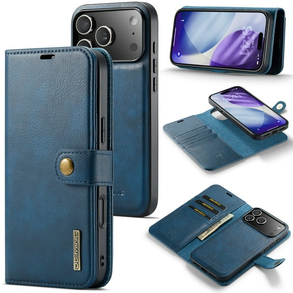 for iPhone 17 Pro Max Case Detachable 2 in 1 Wallet Case with RFID Blocking Card Holder, 2 in 1 Removable PU Leather Flip Folio Kickstand Magnetic Clasp Shockproof Phone Cover,Blue