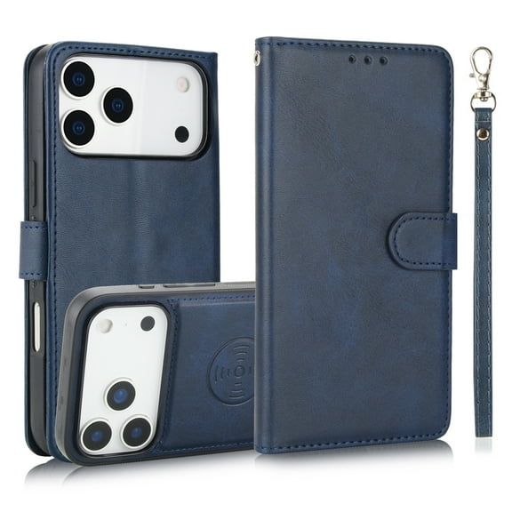 for iPhone 17 Pro Max Case Detachable Magnetic Wallet Case with Card Holder, 2 in 1 PU Leather Flip Folio Case with Kickstand Wrist Strap Shockproof Protective Cover for iPhone 17 Pro Max, Blue