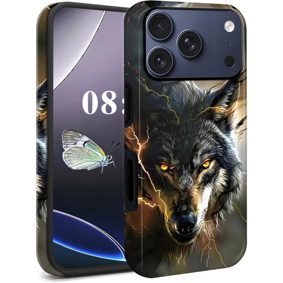 for iPhone 17 Pro Max Case, Dual Layer PC + Soft TPU Heavy Duty 2 in 1 Shockproof Protective Phone Case for iPhone 17 Pro Max (6.9") 2025 Cute Pattern – White Wolf