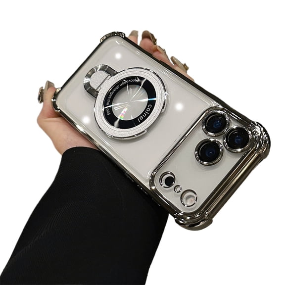 For iPhone 17 Pro Max Case with Kickstand,Clear Shockproof Scratch-resistant,Not Easy to Turn Yellow Protective Phone Cover,Silver,iPhone 17 Pro Max-6.9"