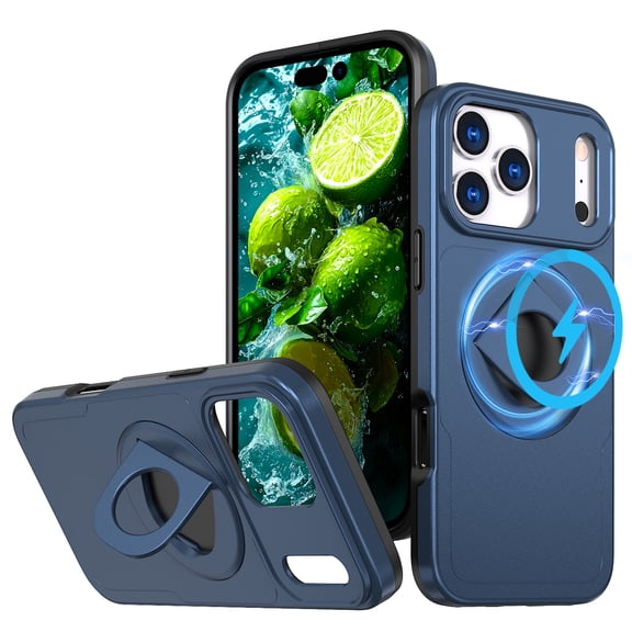 for iPhone 17 Pro Max Case with Kickstand Sliding Camera Cover, Military Grade Shockproof Portective Compatible with MagSafe Wireless Charger Slim Case Cover for iPhone 17 Pro Max, Blue