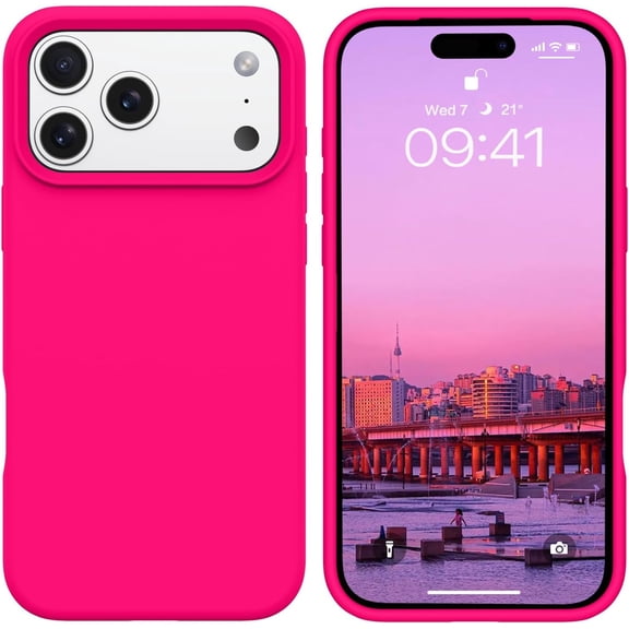 for iPhone 17 Pro Max Case, Liquid Silicone Anti-Slip Microfiber Lining 17 ProMax Phone Case, Slim Soft Gel Rubber Anti-Scratch Shockproof Cover for iPhone 17 Pro Max 6.9" 2025, Hot Pink