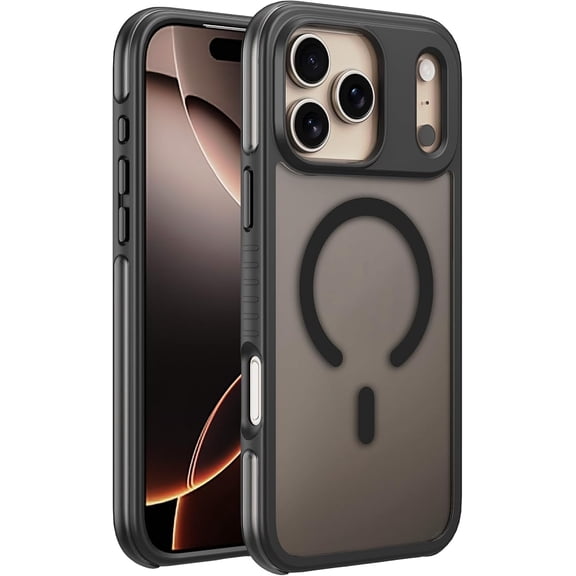 iPhone 17 Pro Max Case MagSafe Compatible - Slim Clear Back Cover with Magnetic Ring, Camera Shield and Reinforced Corners, Shockproof Protective Phone Case, Black