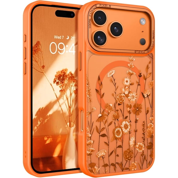 for iPhone 17 Pro Max Case Magnetic Cases Cute 3D Flower Pattern Translucent Matte Back Slim Shockproof Protective Phone Case for iPhone 17 Pro Max 6.9'', Cosmic Orange